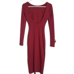 Nasty Gal Burgundy Red Low Back Long Sleeve Midi Dress Size  XXS